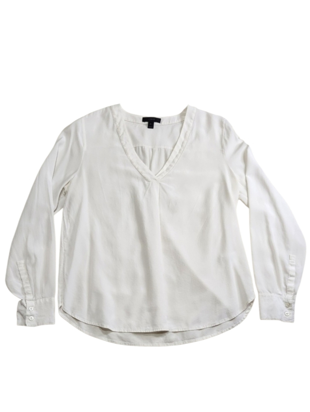 J. CREW Silk Vneck Long-sleeve Blouse Top Ivory Size 12 Business Career Workwear